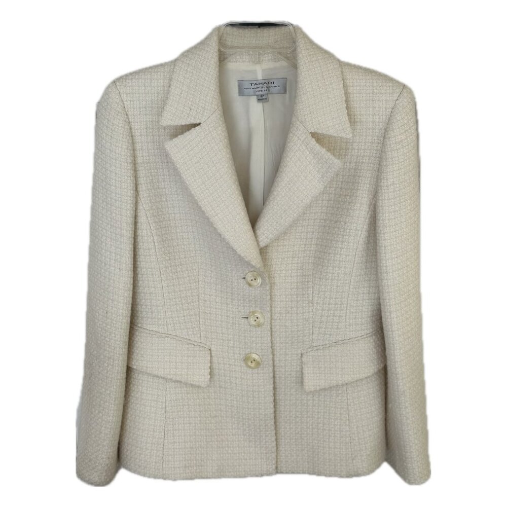 Tahari Ivory Tweed Fitted Blazer - Size 8P